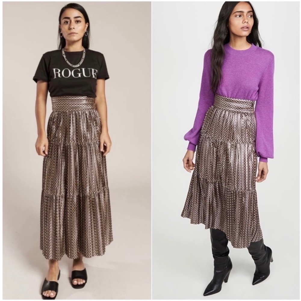 COPY - BA&SH Poly Metallic Pleated Midi Skirt - Gold